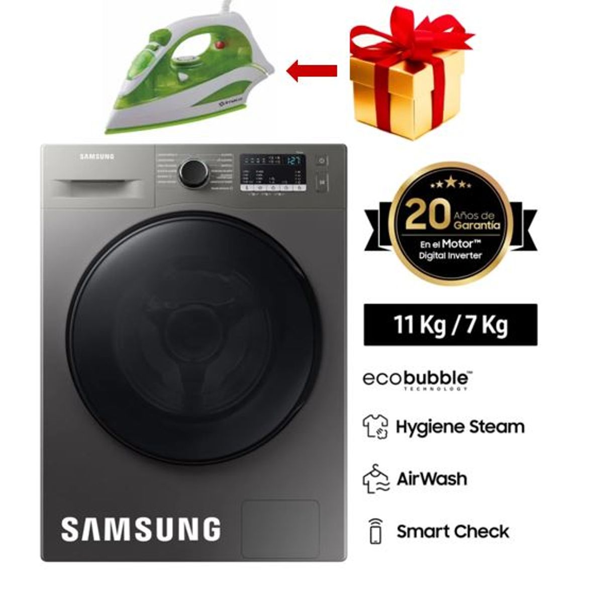 SAMSUNG - LAVASECA SAMSUNG 11 KG 7 KG CARGA FRONTAL WD11T4046BX/PE + PLANCHA IMACO