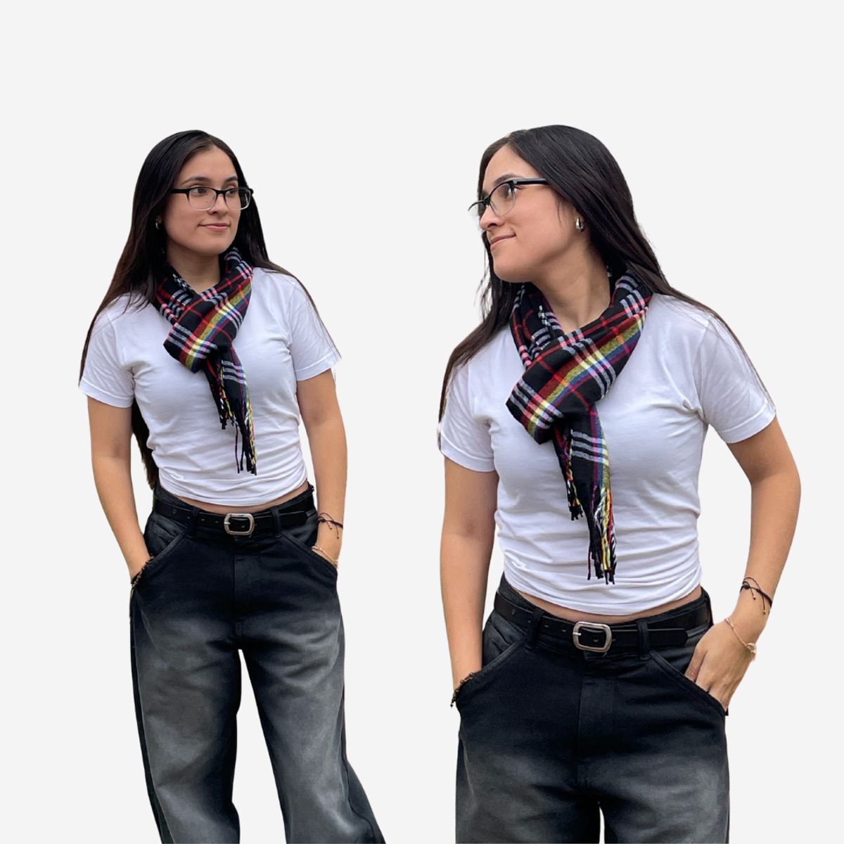 KAST PE - Bufanda Chalina Inti de cuadros Unisex Negro