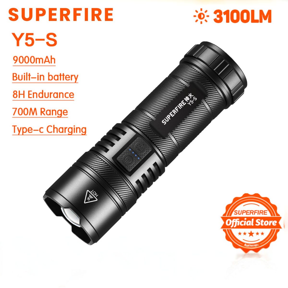 SUPER - Linterna Superfire Y5-S 3100 Lúmenes Batería 9000mAh