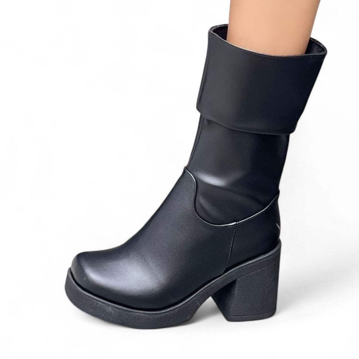 GENERICO - Botin Mujer Punta Cuadrada Taco 7 2086L-65 Color Negro Charol