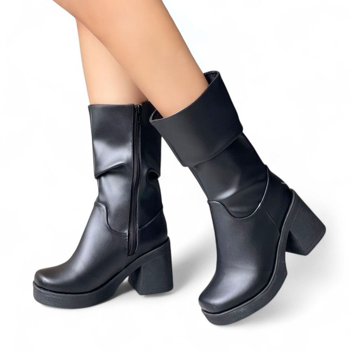 GENERICO - Botin Mujer Punta Cuadrada Taco 7 2086L-65 Color Negro Charol