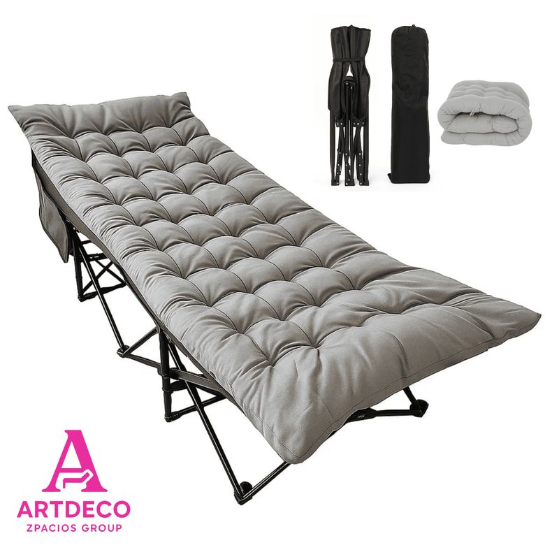 GENERICO - Cama Plegable Portátil con Colchón Gris +  bolsa y antifaz