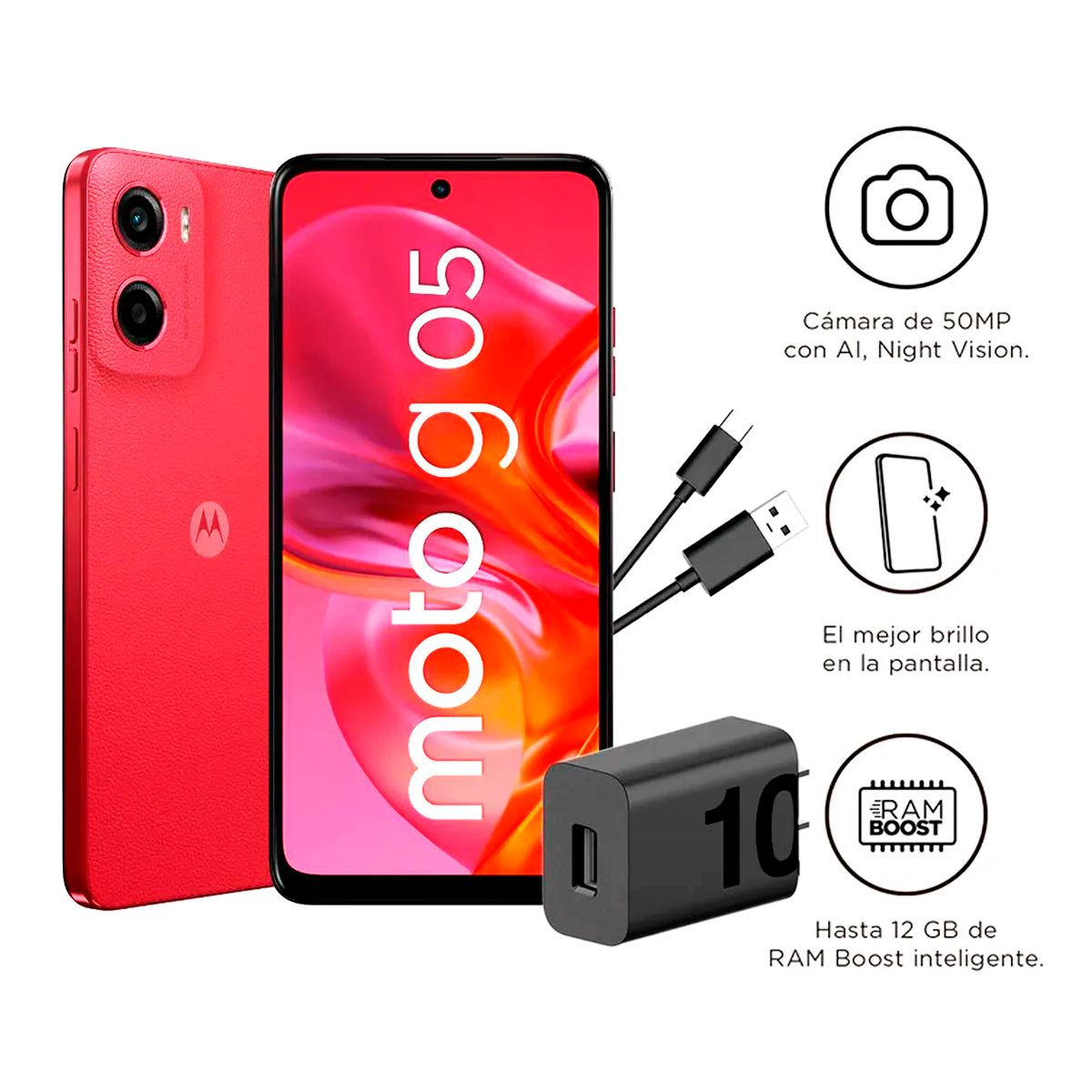 MOTOROLA - Celular Moto G05 4GB RAM - 128GB Color ROJO