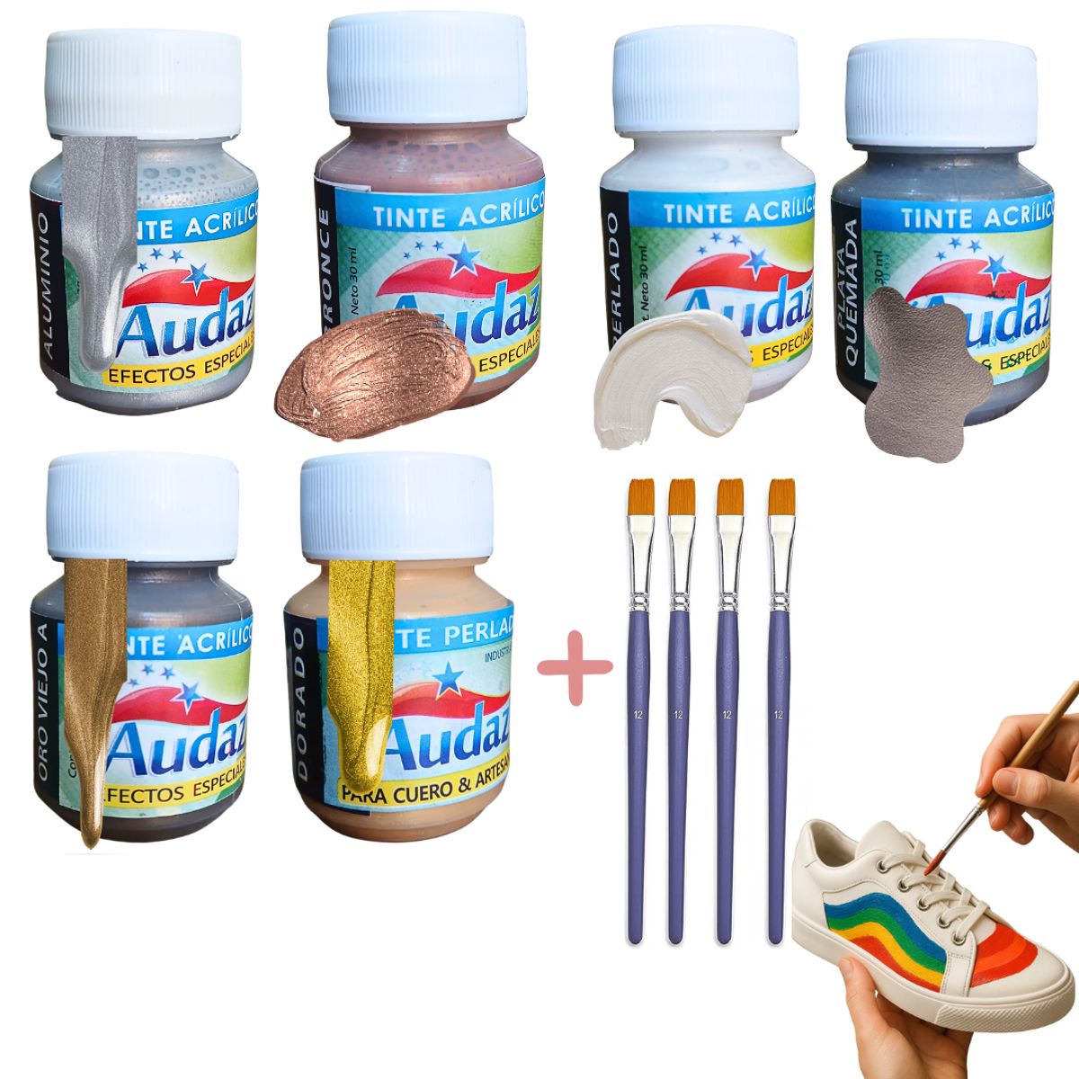 GENERICO - Tinte cuero cuerina metalizado perlado zapatilla Kit6en1