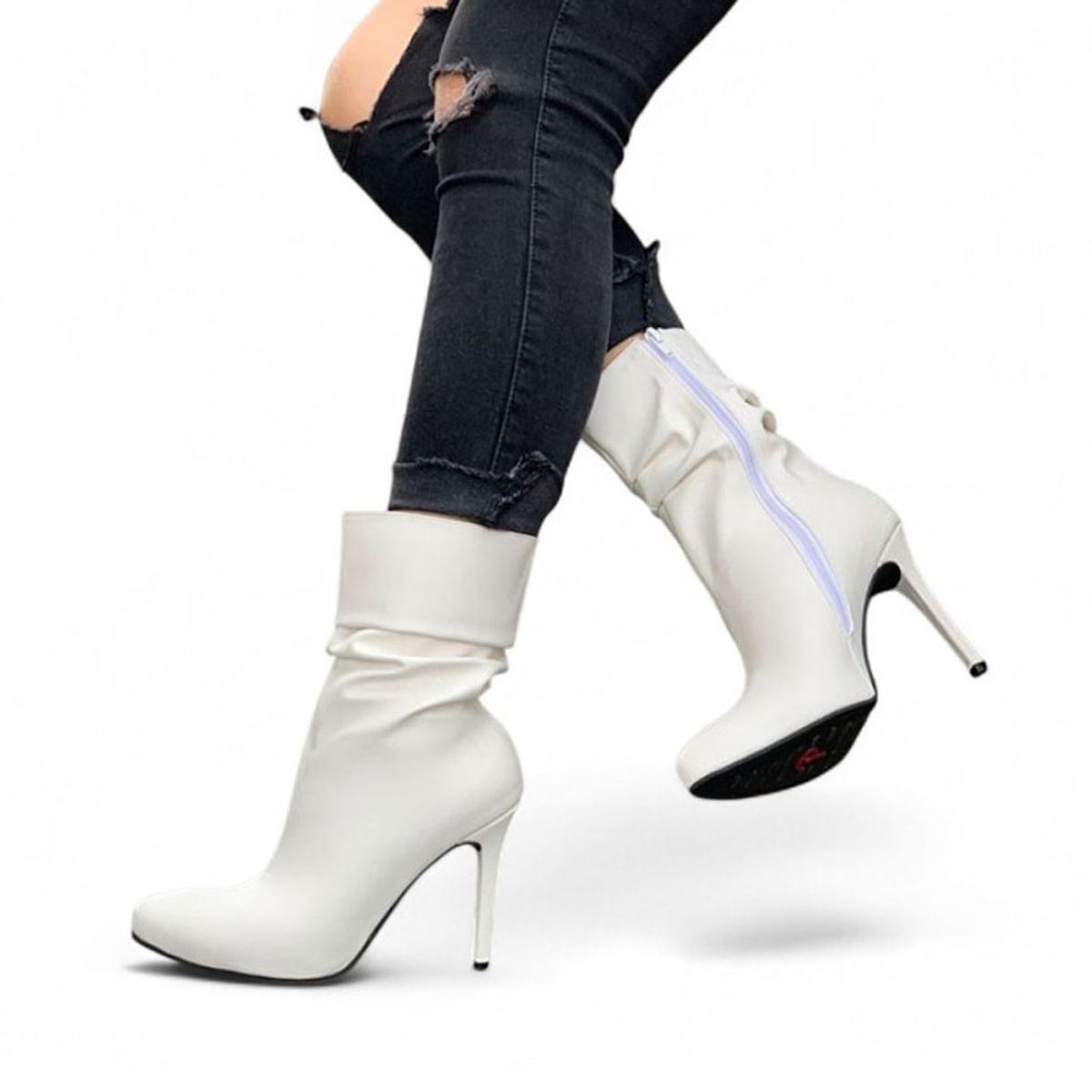 GENERICO - Botin Mujer Corrugado Aguja Taco 9 2086L-68 Color Perla