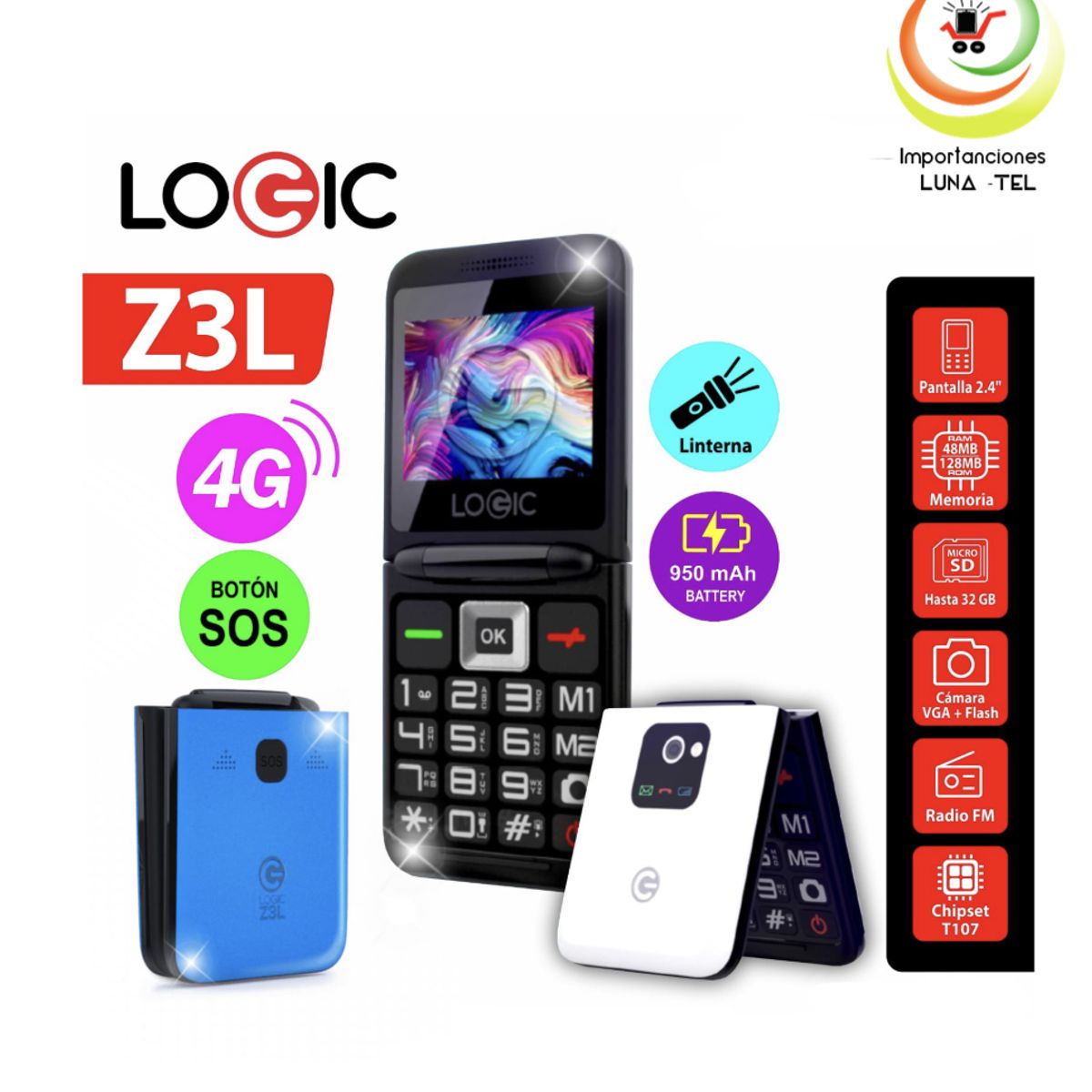 LOGIC - CELULAR BASICO  LOGIC Z3L TAPA  4G PANTALLA 2.4" COLOR NEGRO