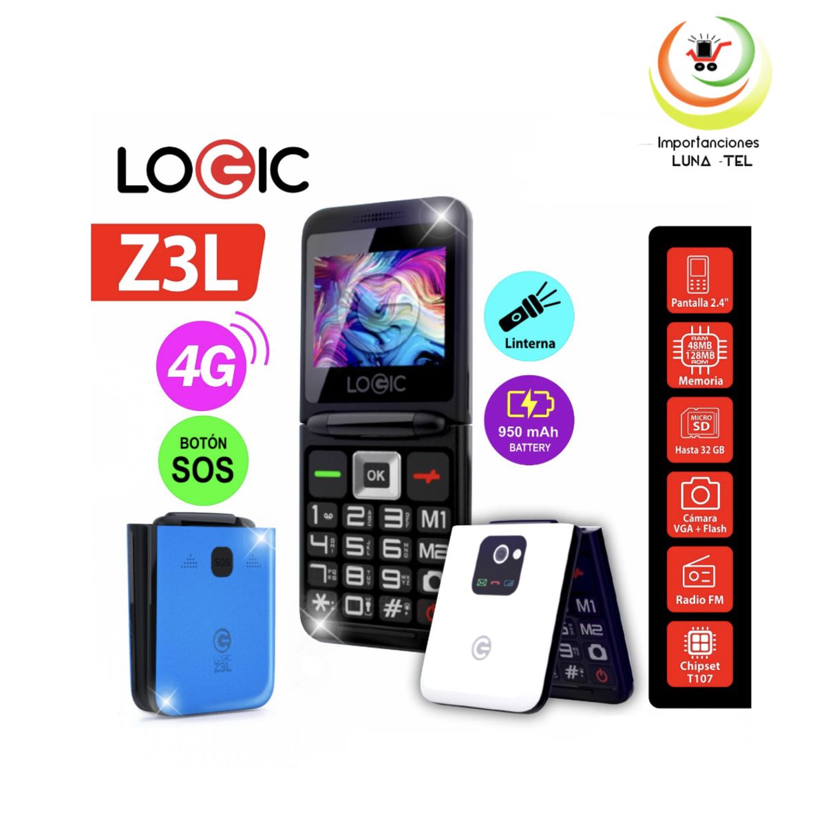LOGIC - CELULAR BASICO  LOGIC Z3L TAPA  4G PANTALLA 2.4" COLOR NEGRO