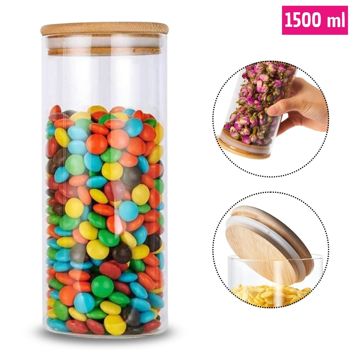 ELMEJORPRECIO - Frascos Herméticos De Vidrio Borosilicato Y Tapa De bambú 1500 ml