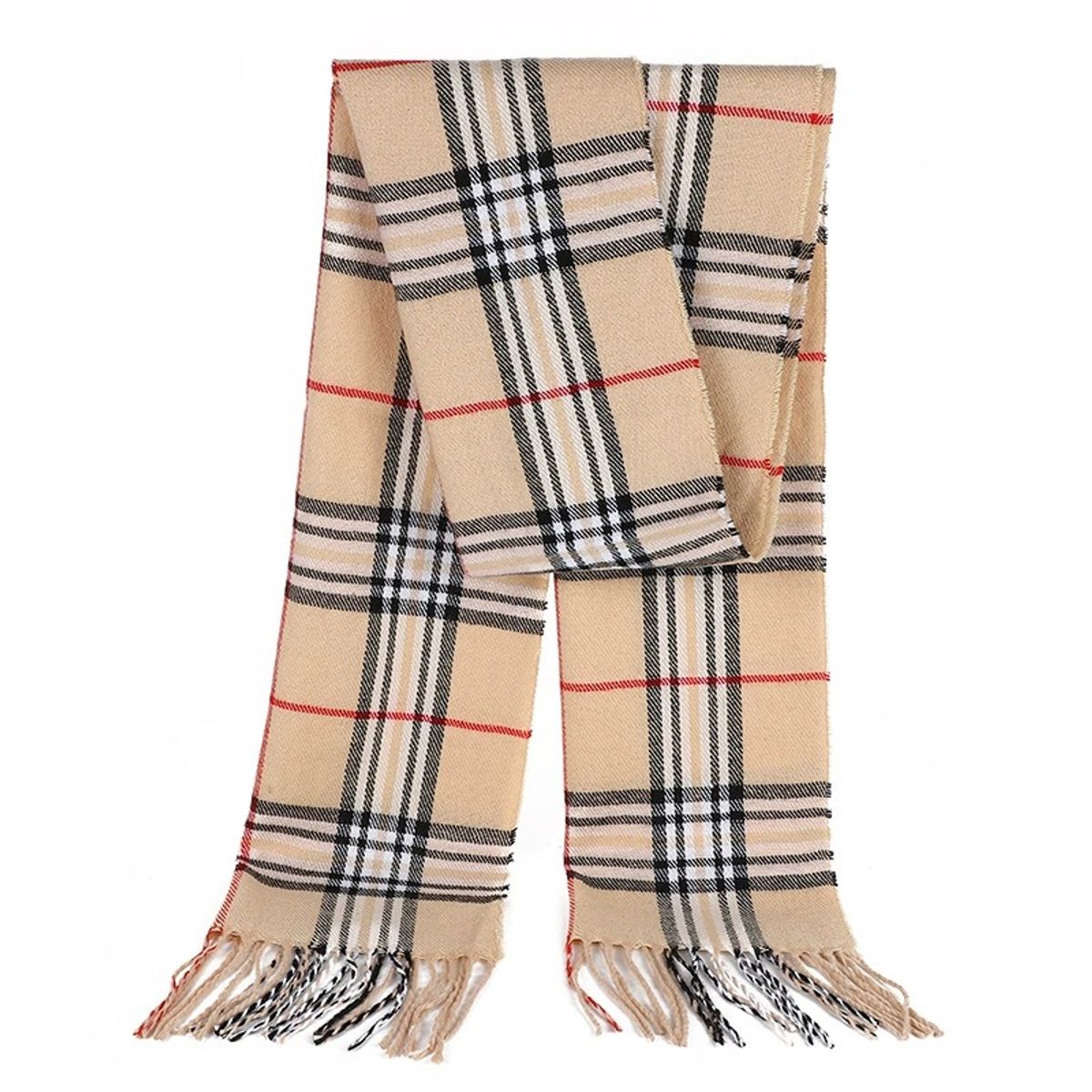 KAST PE - Bufanda Cozy a Cuadros con flecos para hombre y mujer Nude