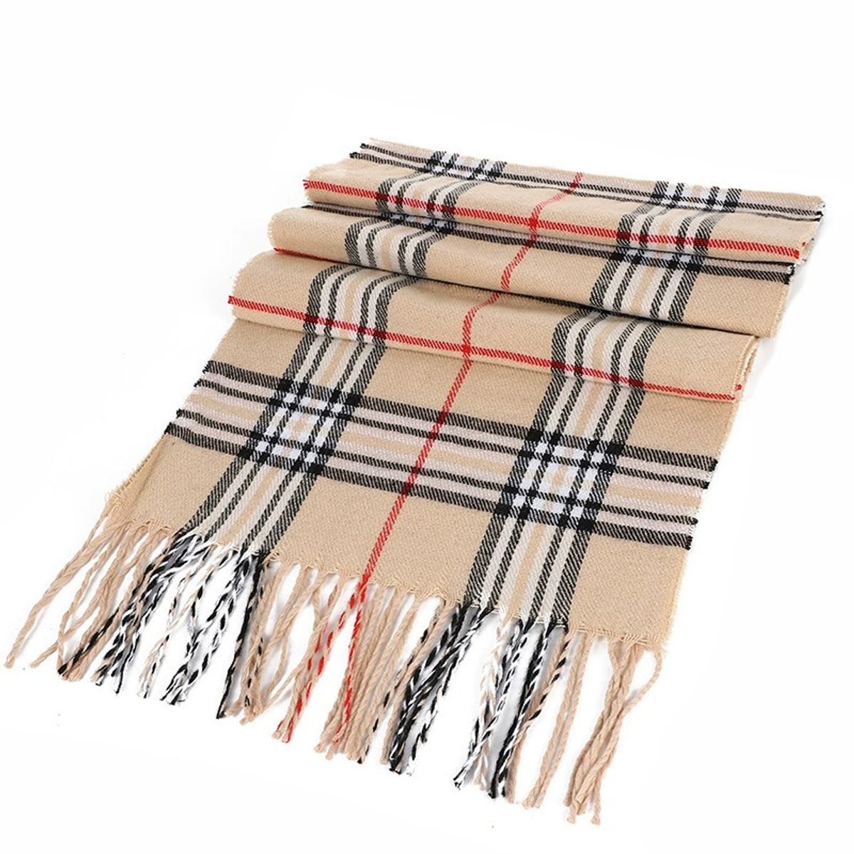 KAST PE - Bufanda Cozy a Cuadros con flecos para hombre y mujer Nude