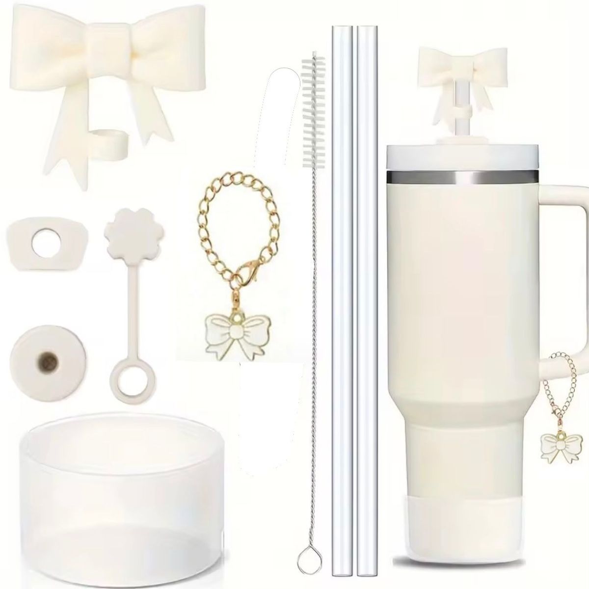 GENERICO - PACK DE 9 ACCESORIOS ANTIDERRAME PARA VASO QUENCHER TUMBLER H2.O 40oz - COMPATIBLE CON QUENCHER TUMBLER 40 OZ. COLOR CREMA