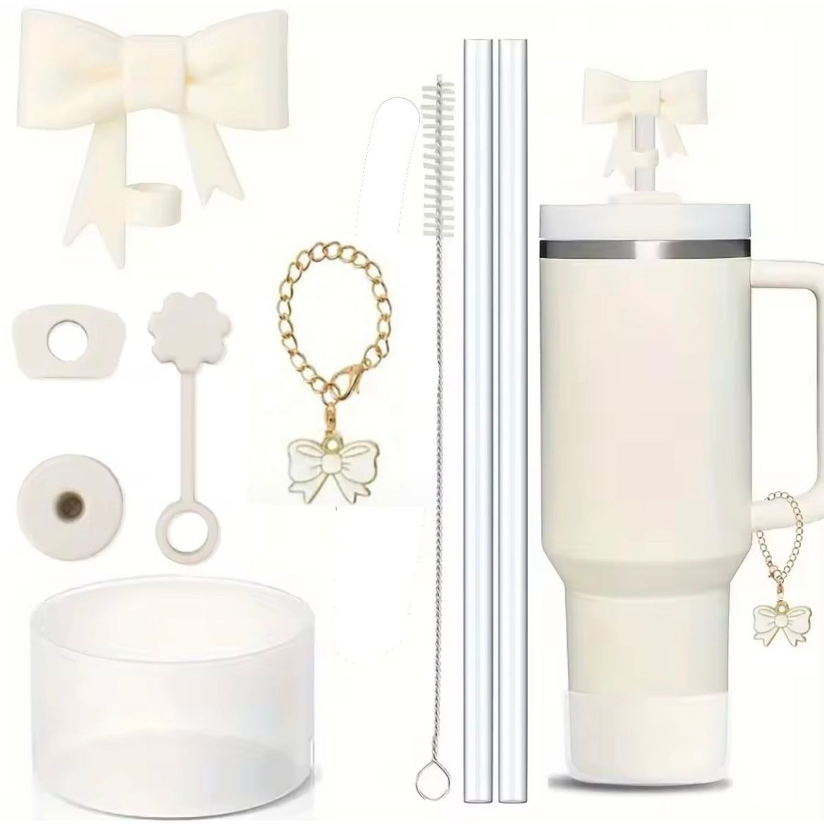 GENERICO - PACK DE 9 ACCESORIOS ANTIDERRAME PARA VASO QUENCHER TUMBLER H2.O 40oz - COMPATIBLE CON QUENCHER TUMBLER 40 OZ. COLOR CREMA