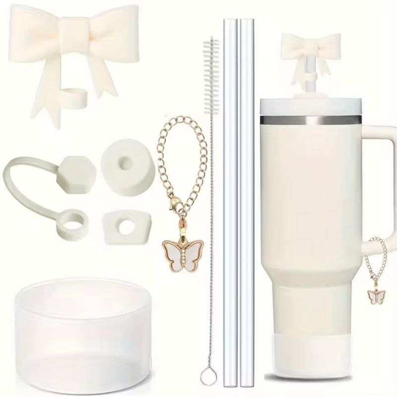 GENERICO - PACK DE 9 ACCESORIOS ANTIDERRAME PARA VASO QUENCHER TUMBLER H2.O 40oz - COMPATIBLE CON QUENCHER TUMBLER 40 OZ. COLOR CREMA