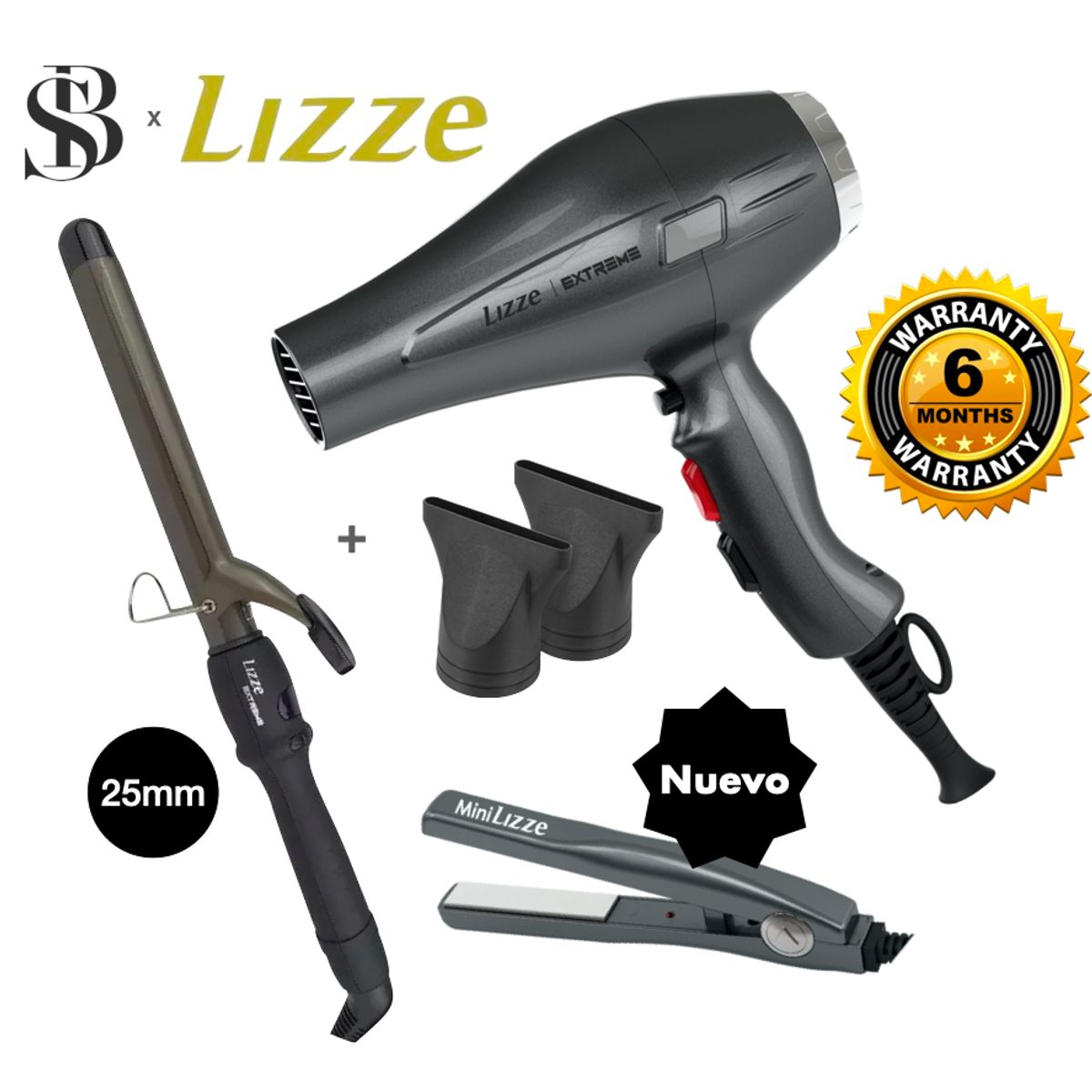 LIZZE - SECADORA Y RIZADOR 25MM DE CABELLO LIZZE EXTREME 2400W + MINI LIZZE