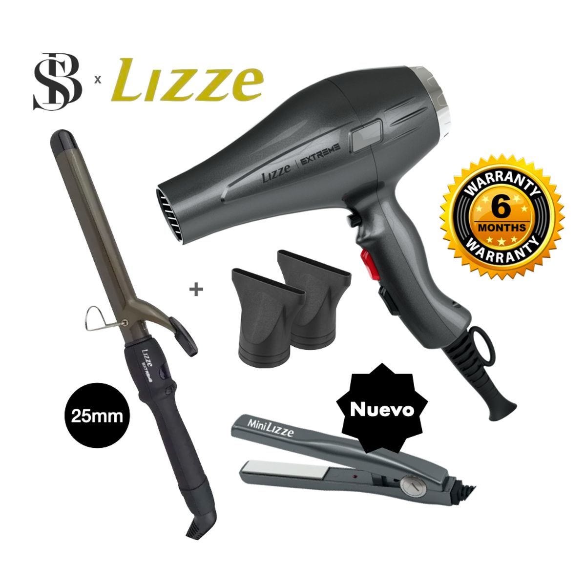LIZZE - SECADORA Y RIZADOR 25MM DE CABELLO LIZZE EXTREME 2400W + MINI LIZZE