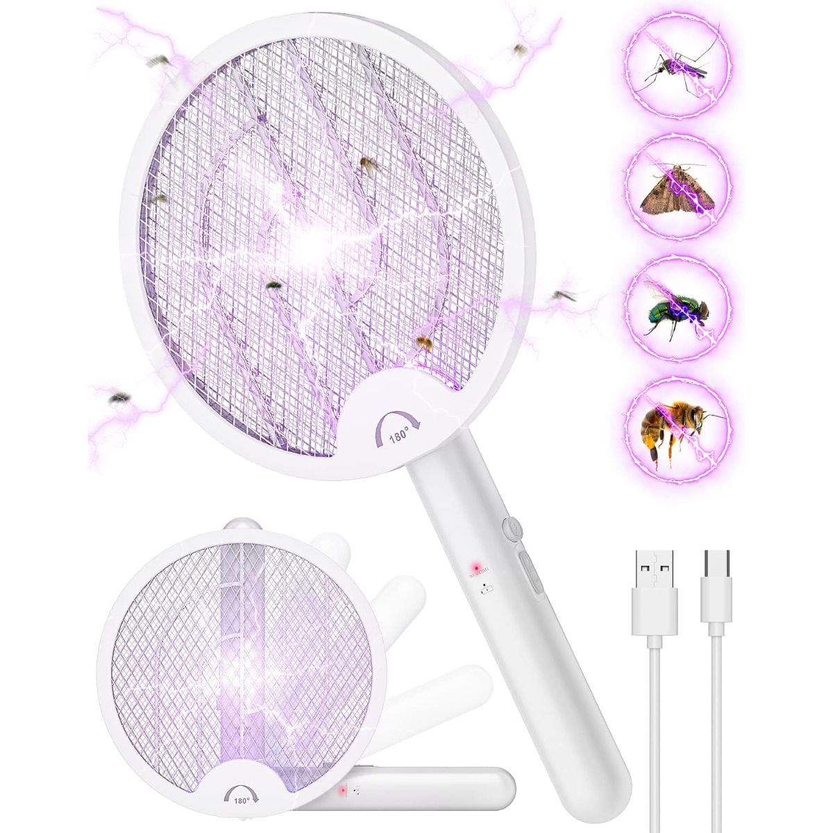 ELMEJORPRECIO - Raqueta Mata Mosquitos Eléctrica Recargable 2 en 1