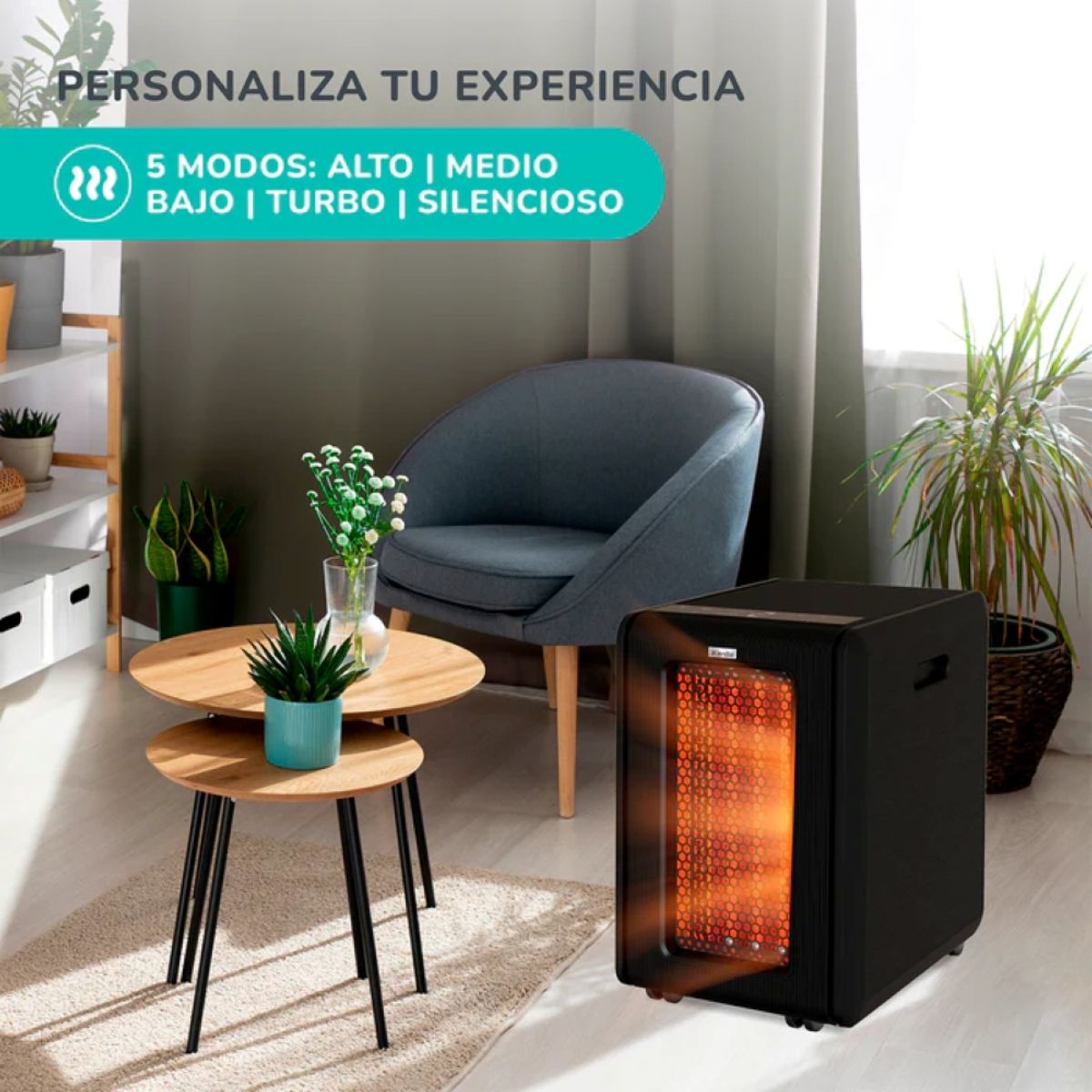 KENDAL - ESTUFA INFRAROJA GOLDEN TUBE KENDAL NEGRA 65m2- 2000W NEGRO