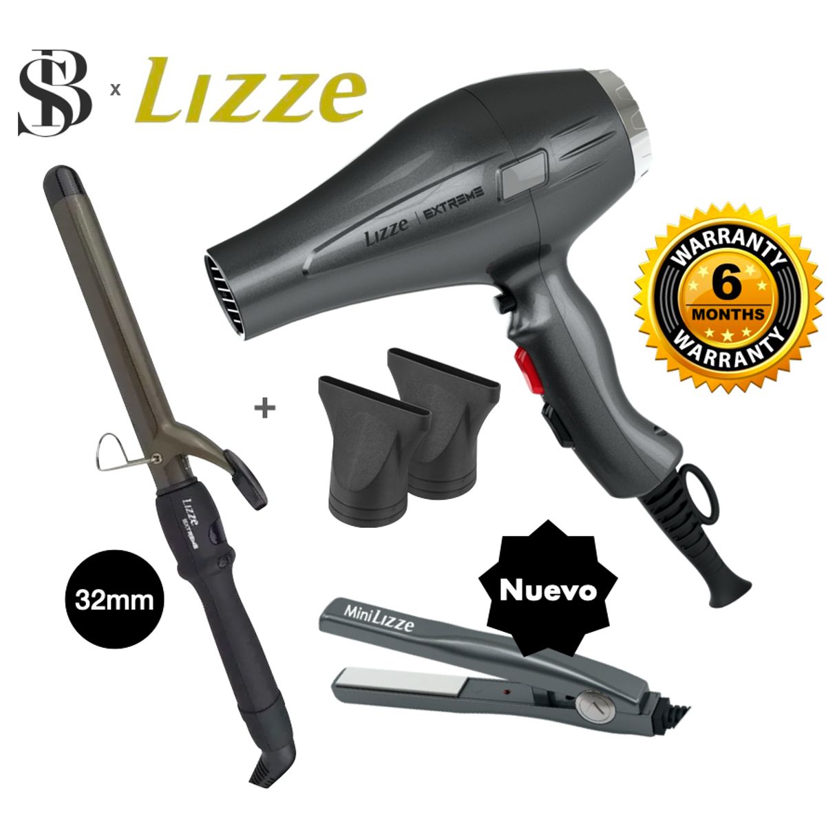 LIZZE - SECADORA Y RIZADOR 32MM DE CABELLO LIZZE EXTREME 2400W + MINI LIZZE