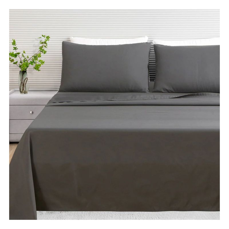 GENERICO - Sábanas 100 % algodón bramante gris oscuro 180 hilos Lima Tienda