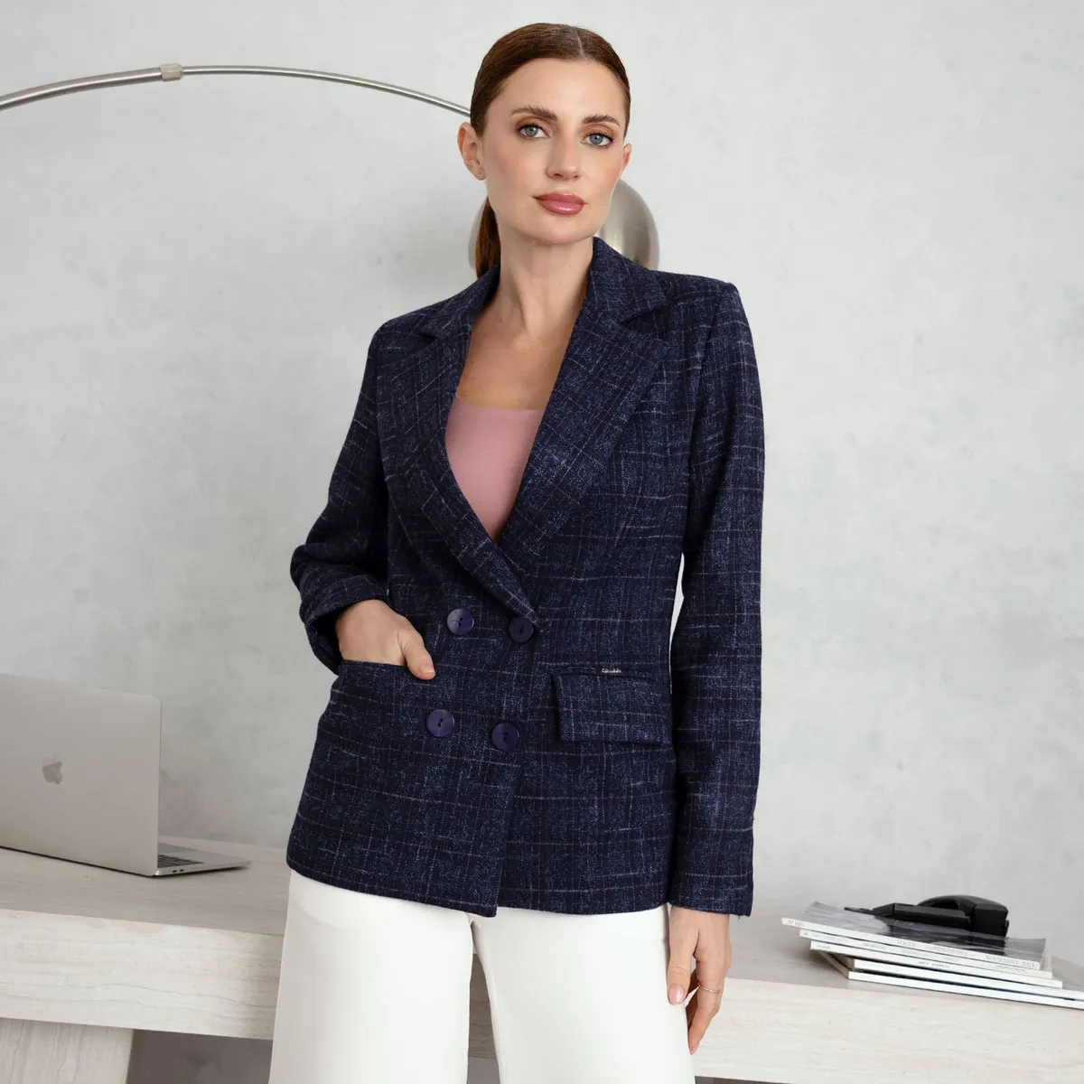 TEILOR - BLAZER DE PAÑO CUADROS MUJER