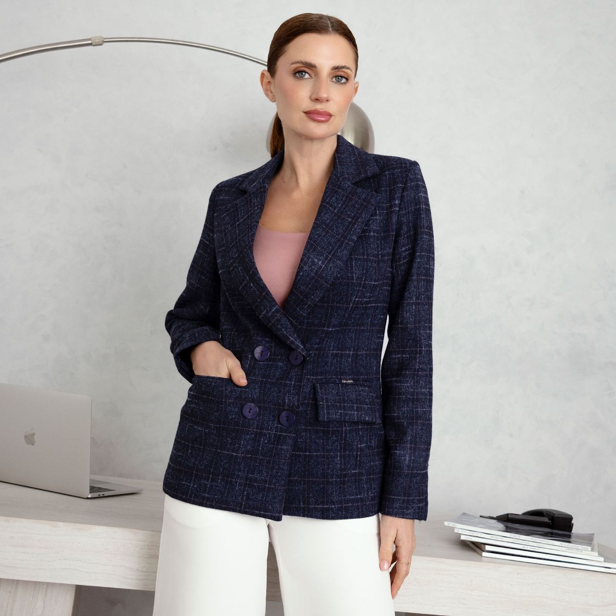 TEILOR - BLAZER DE PAÑO CUADROS MUJER