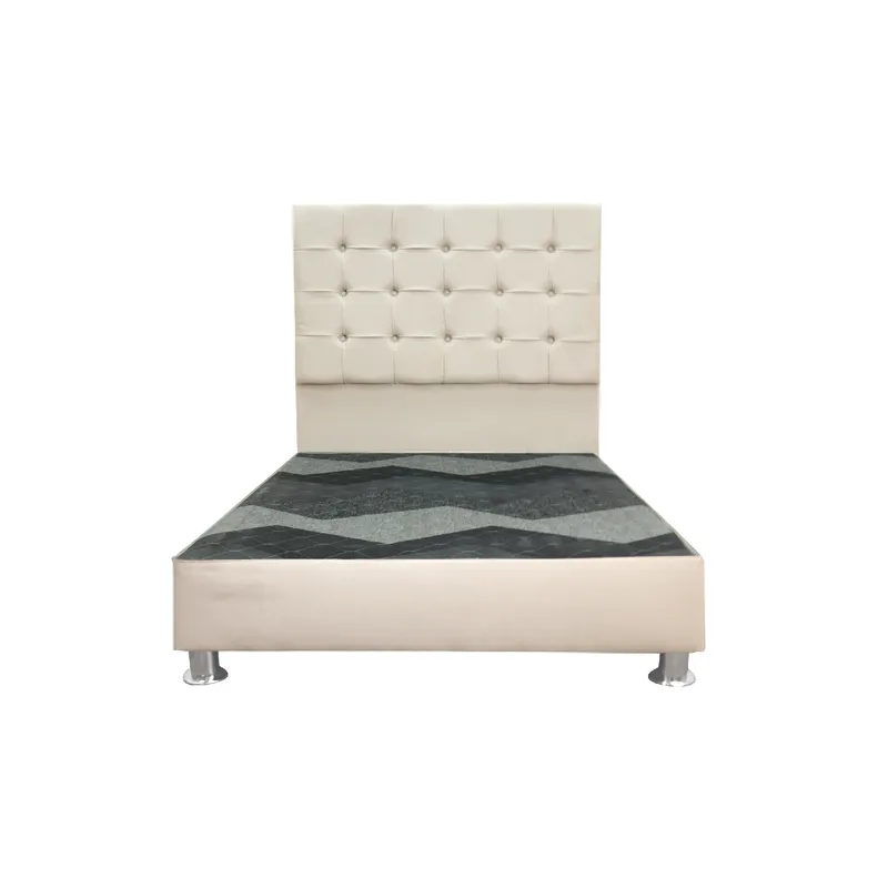 MUEBLES MACRUMO - Cama tapizada Modena King 2 tarimas Color beige claro