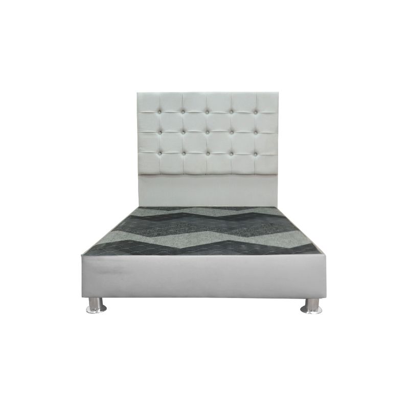 MUEBLES MACRUMO - Cama tapizada Modena King 2 tarimas Color Gris claro