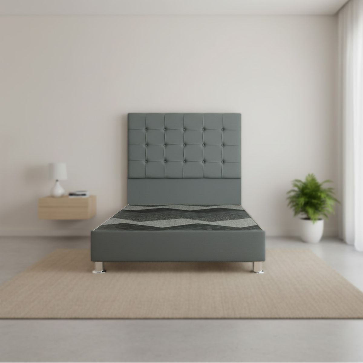 MUEBLES MACRUMO - Cama tapizada Modena - 1.5 Plz - Color Gris oscuro