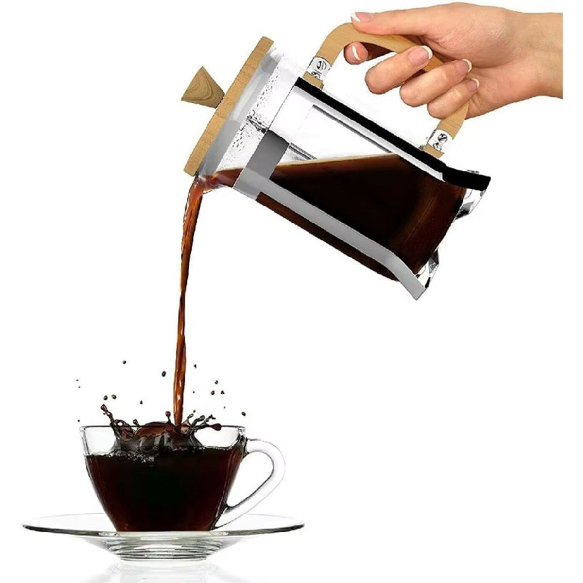 PENTHA - Cafetera Prensa Francesa 350ml con Tapa de Bambú Elegante