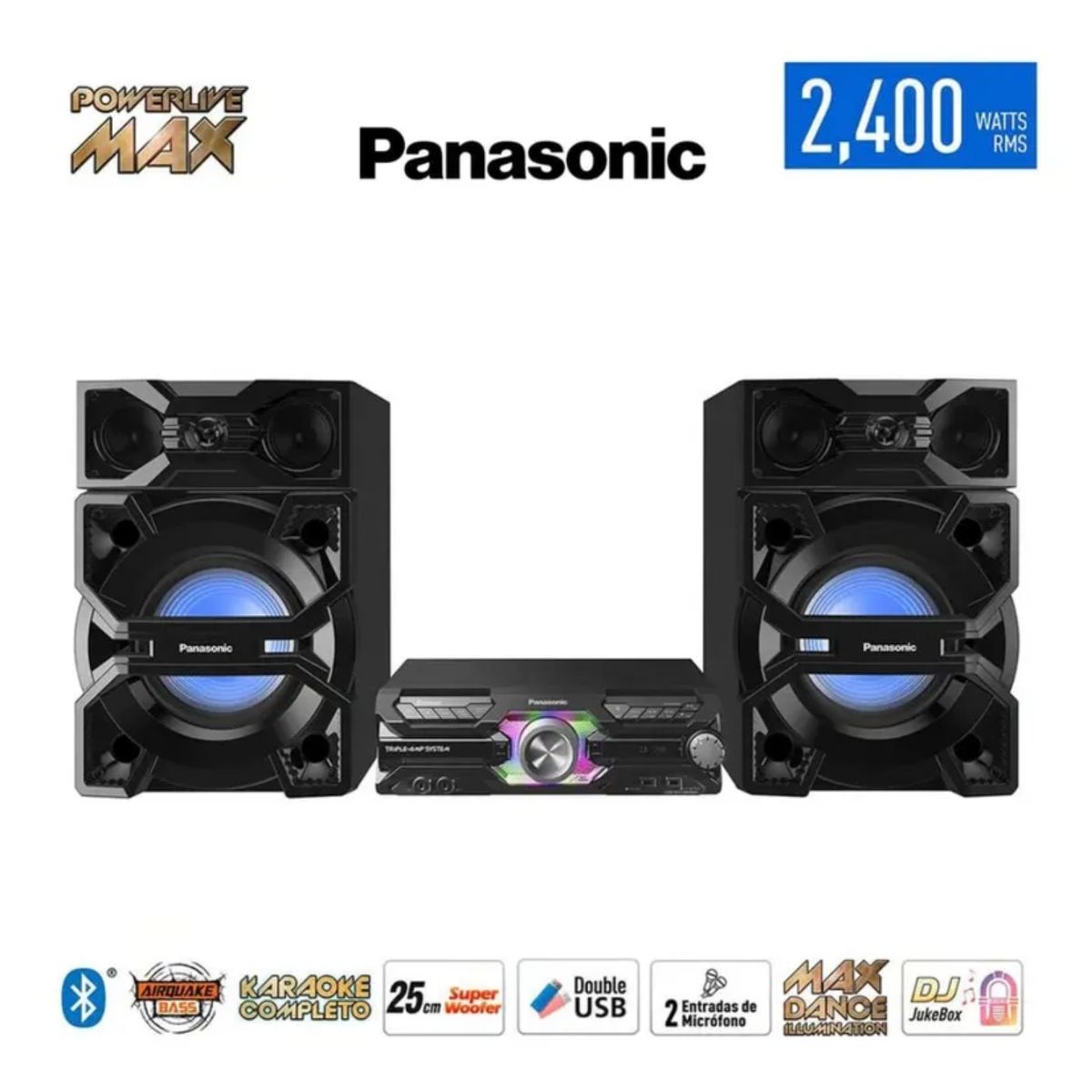 PANASONIC - Minicomponente Panasonic SC-MAX3600PU 2400W Bluetooth DJ Jukebox USB FM