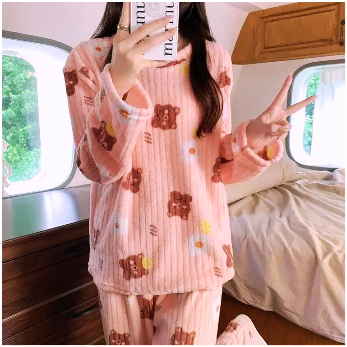 INSPIRA MARKET - Pijama de Felpa 2 Piezas Kawaii Ositos Mujer