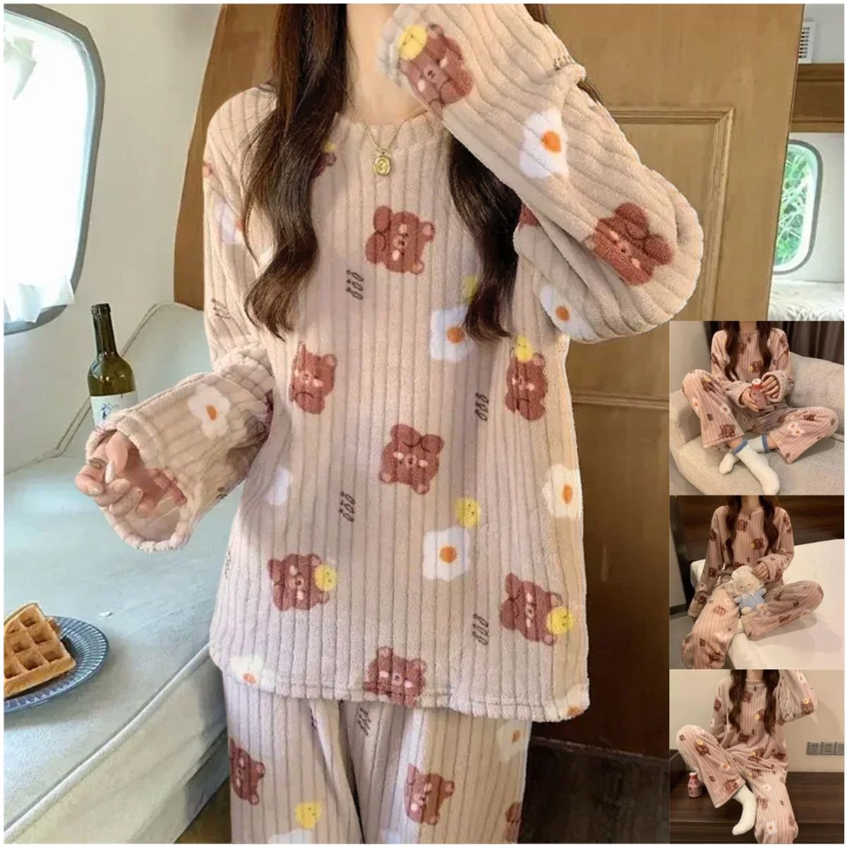 INSPIRA MARKET - Pijama de Felpa 2 Piezas Kawaii Ositos Mujer