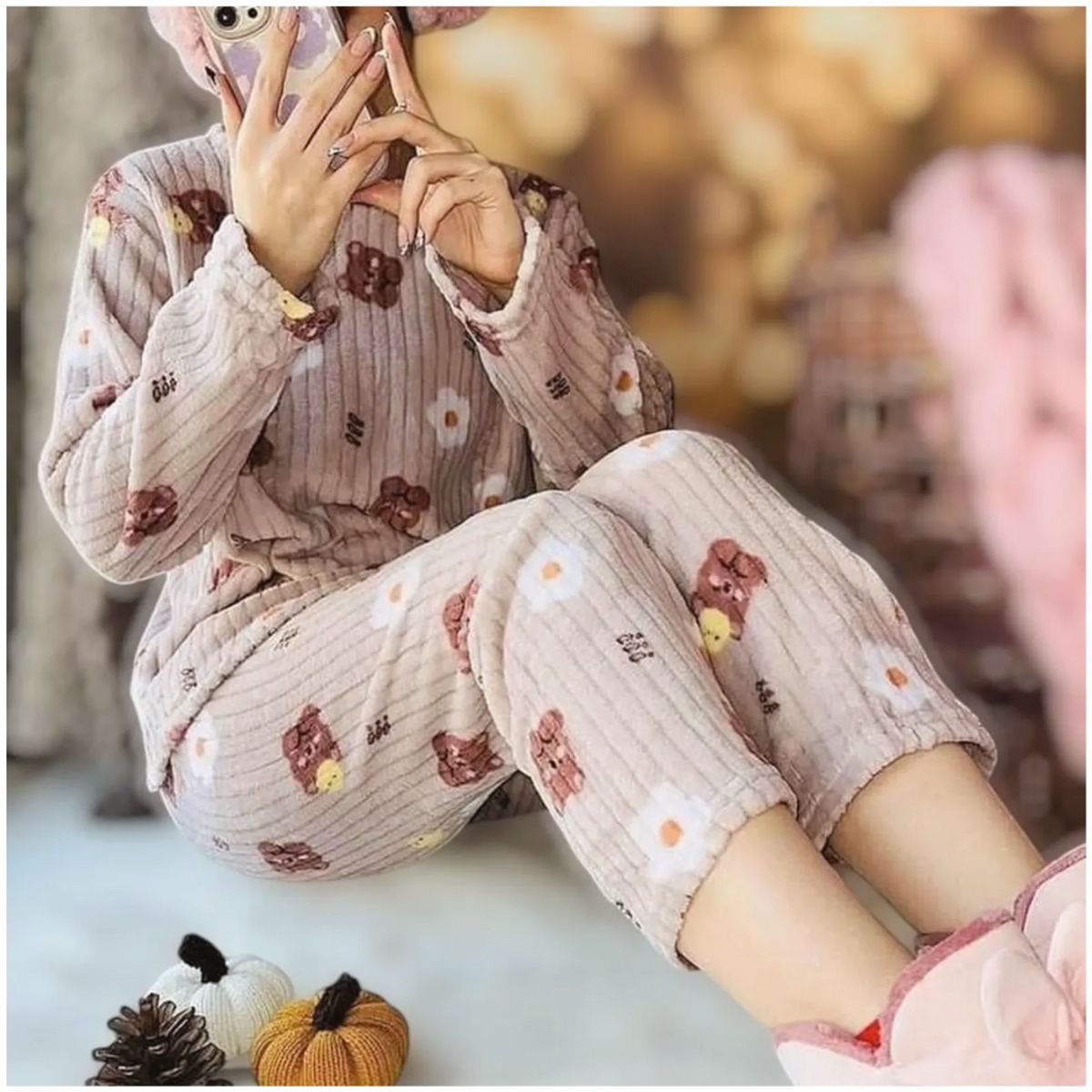 INSPIRA MARKET - Pijama de Felpa 2 Piezas Kawaii Ositos Mujer