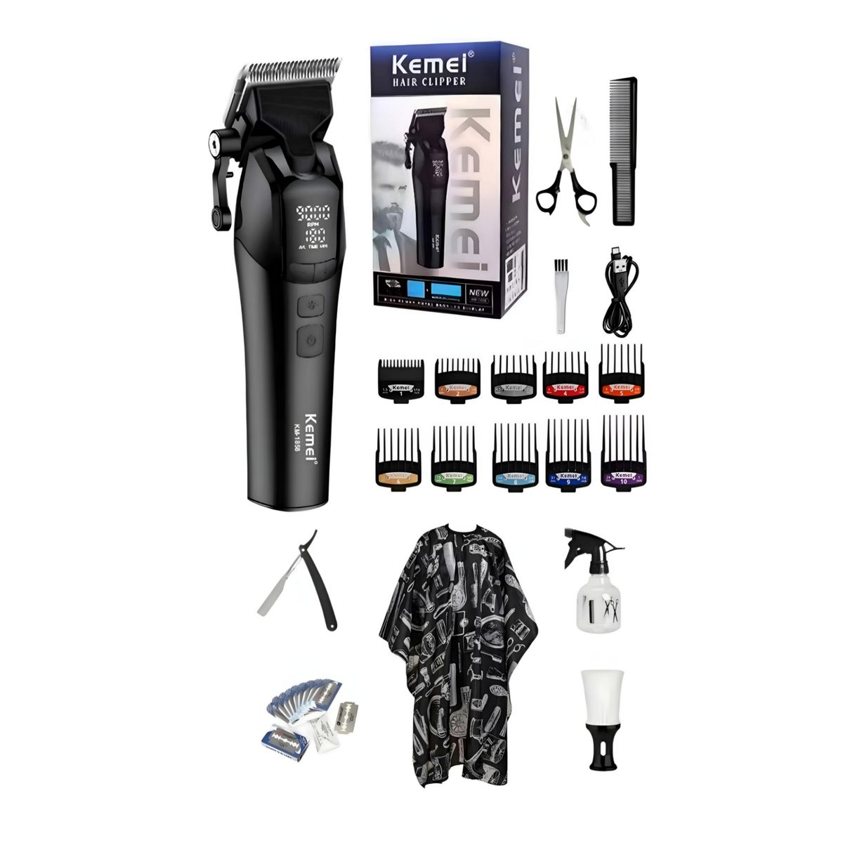 KEMEI - Cortadora profesional Kemei km-1858 con accesorios adicionales