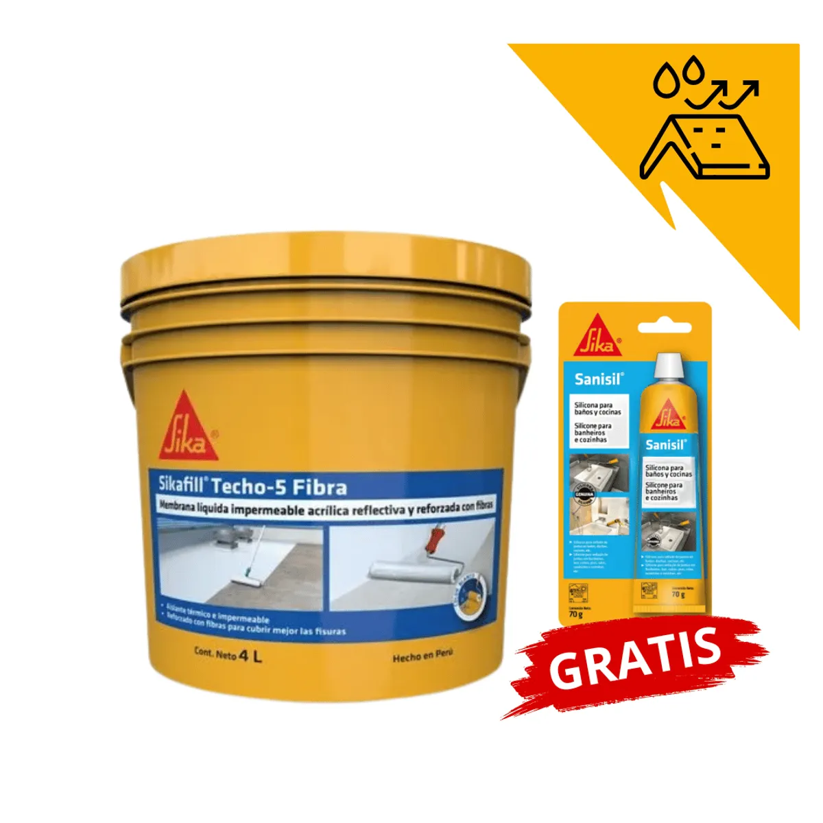 SIKA - Impermeabilizante p techos Sikafill Techo5 Blanco x4L Gratis Sanisil
