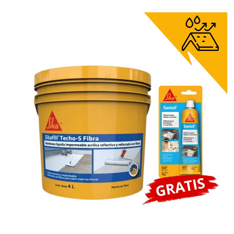 SIKA - Impermeabilizante p techos Sikafill Techo5 Blanco x4L Gratis Sanisil