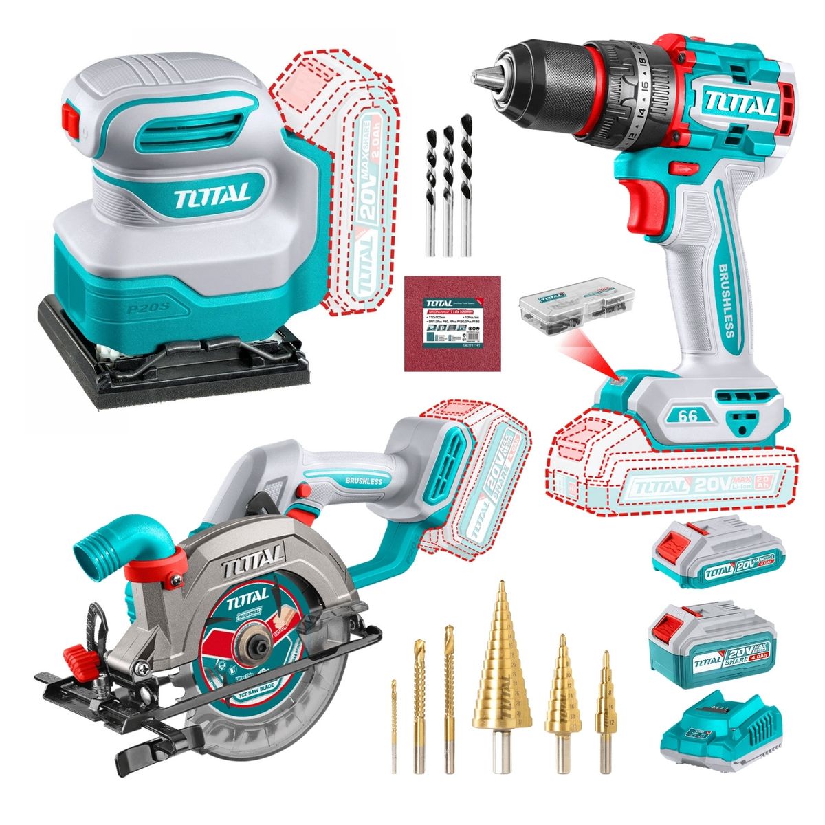 TOTAL TOOLS - Combo Taladro 66nm + Lijadora + Sierra circular Industrial Total