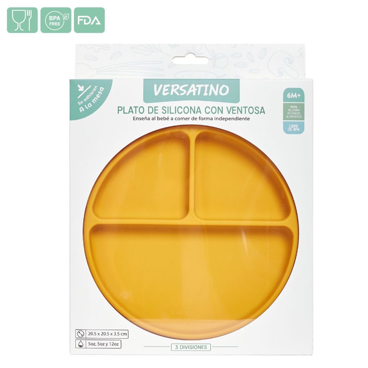 GENERICO - PLATO DE 3 DIVISIONES AZUL - MOSTAZA