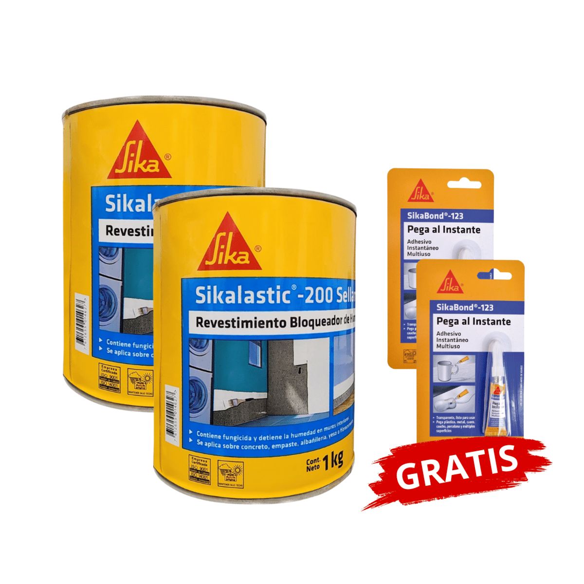 SIKA - Pack 2 Revestimiento Sikalastic 200 Sellamuro PE Gratis 2 Sikabond 123