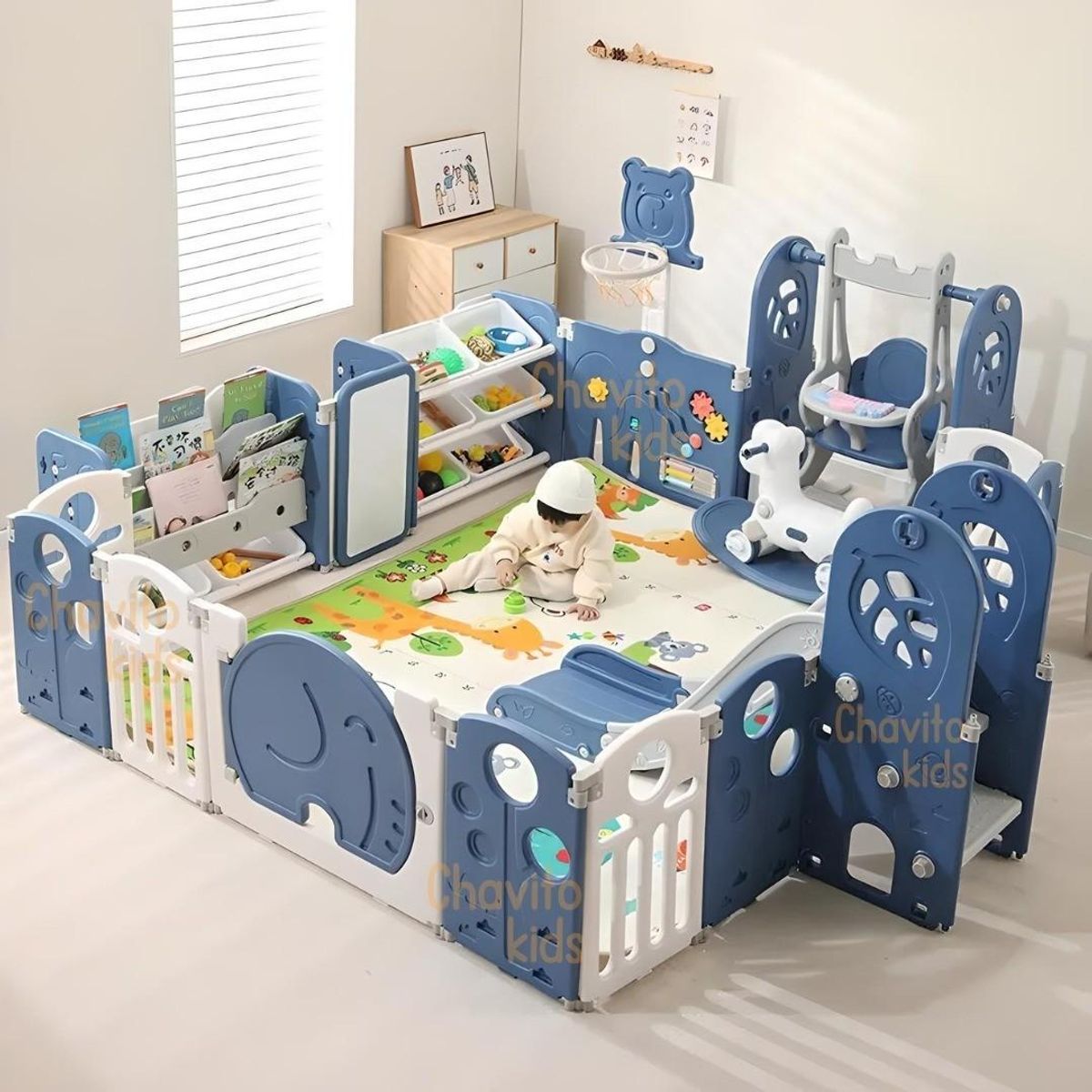 GENERICO - CORRAL CIRCUITO PLEGABLE ELEFANTE AZUL