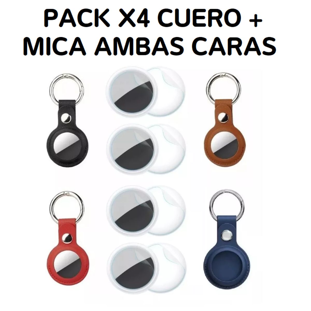 GENERICO - Funda case generico llavero para airtag cuero pu pack x4 y micas