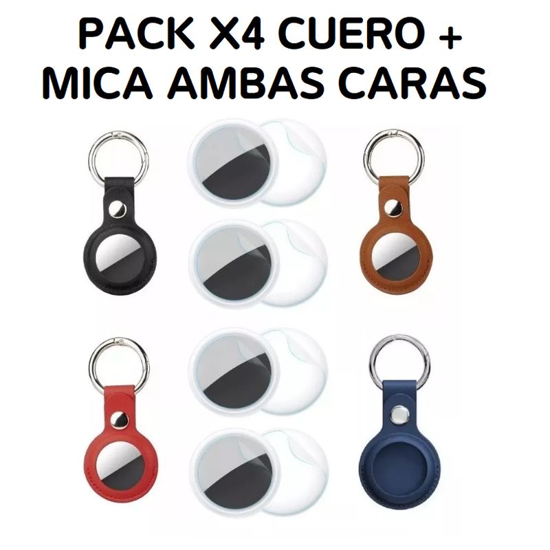 GENERICO - Funda case generico llavero para airtag cuero pu pack x4 y micas