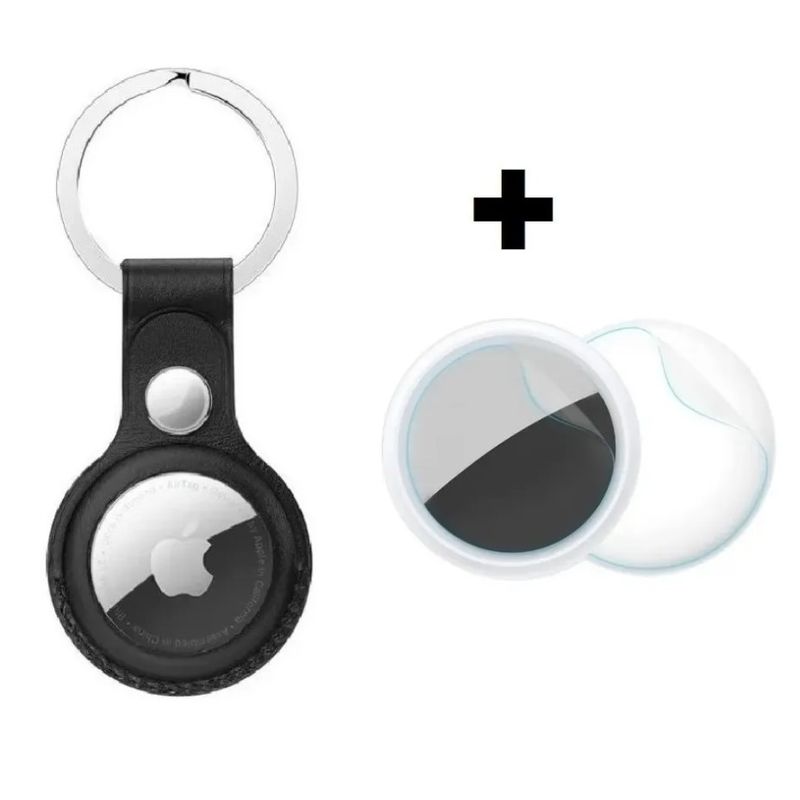 GENERICO - Funda case generico llavero para airtag cuero pu NEGRO + mica