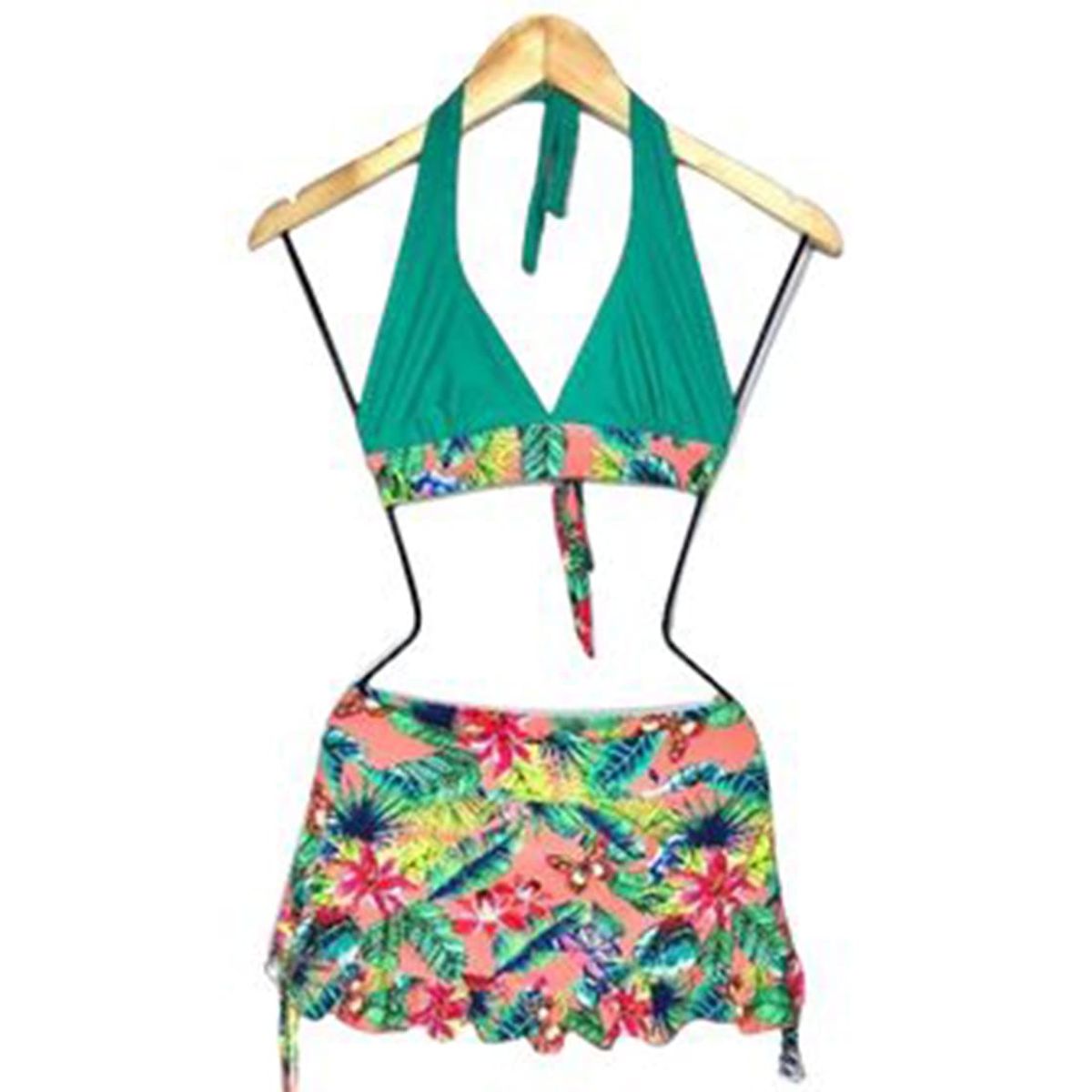 GENERICO - Bikini Licra UV Top Falda Clara Campoamor Verde GL-30-M