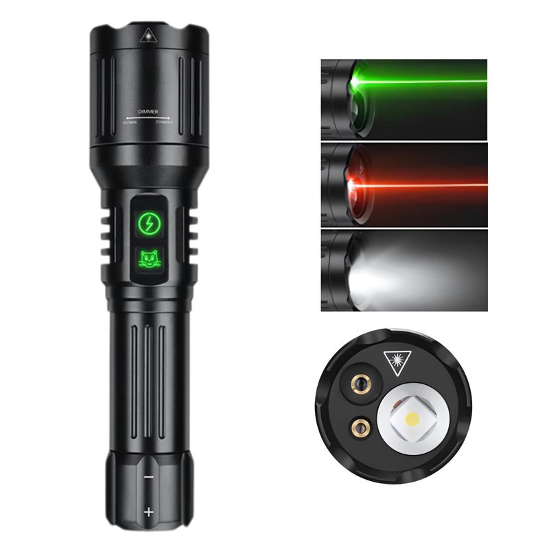 LIDIMI - Linterna Táctica Lidimi Láser Verde Rojo 2000m Recargable Blanco