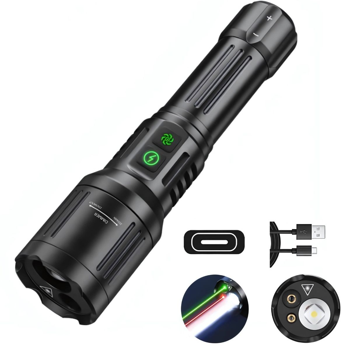 LIDIMI - Linterna Táctica Lidimi Láser Verde Rojo 2000m Recargable Blanco