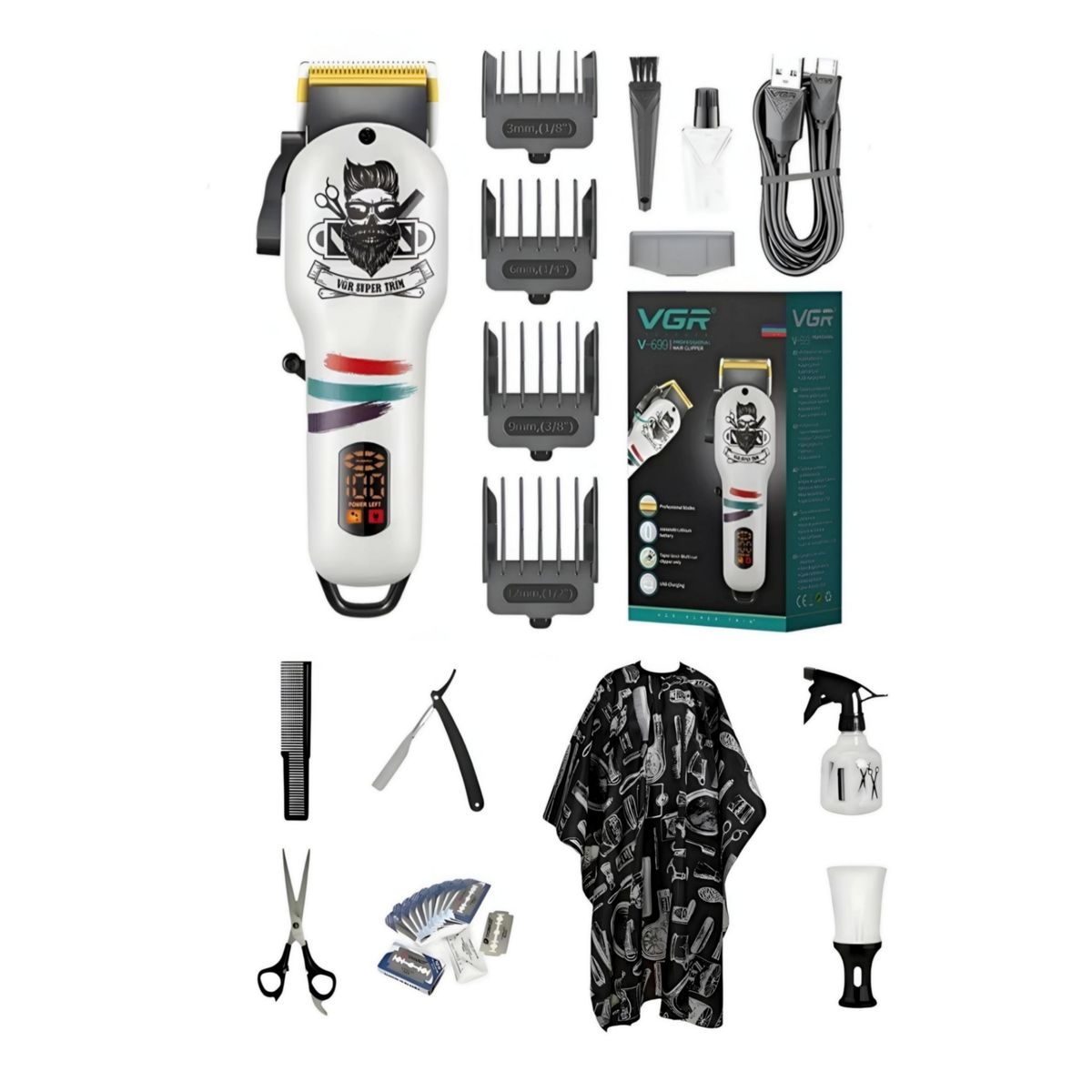 GENERICO - Cortadora de cabello VGR V-699 diseño barbería kit completo