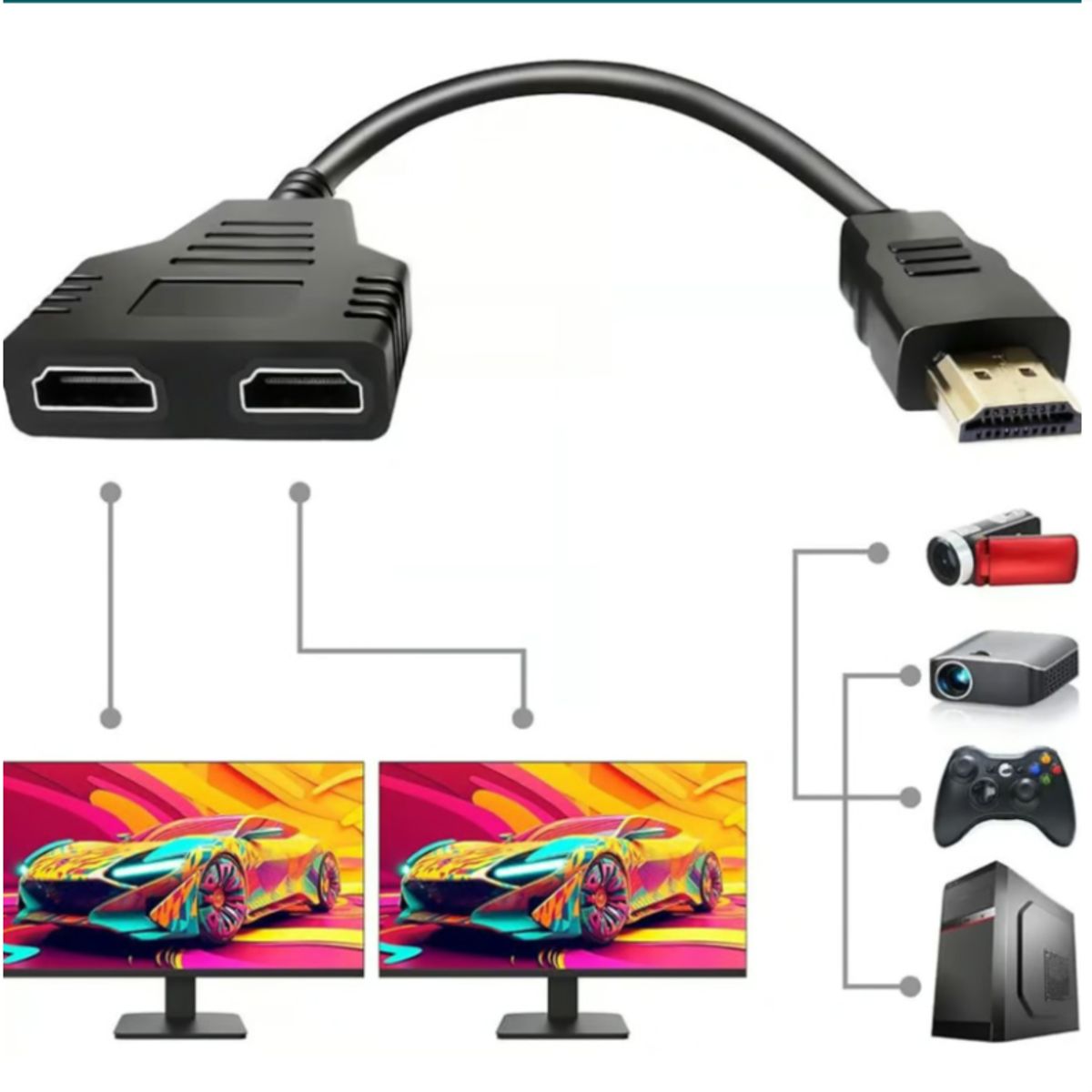 GENERICO - Cable Splitter Hdmi 1x2 Full Hd Conecta 2 tv pantallas