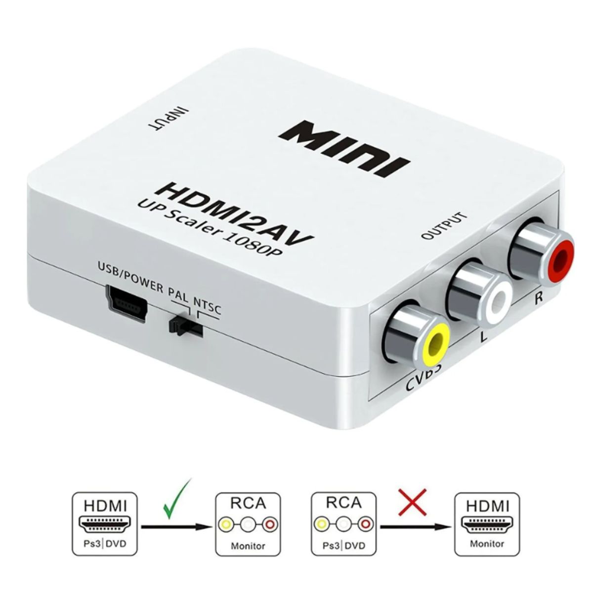 GENERICO - Adaptador HDMI A RCA Conversor Video PalNtsc