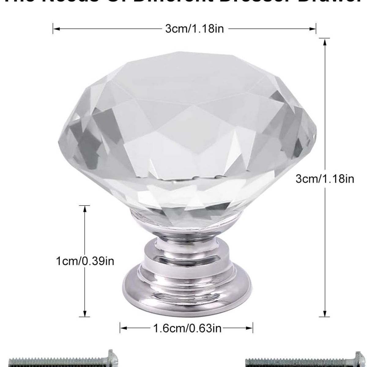 DENISASAA - Tirador Cristal Forma Diamante Para Cajón, Armario De 30 Mm